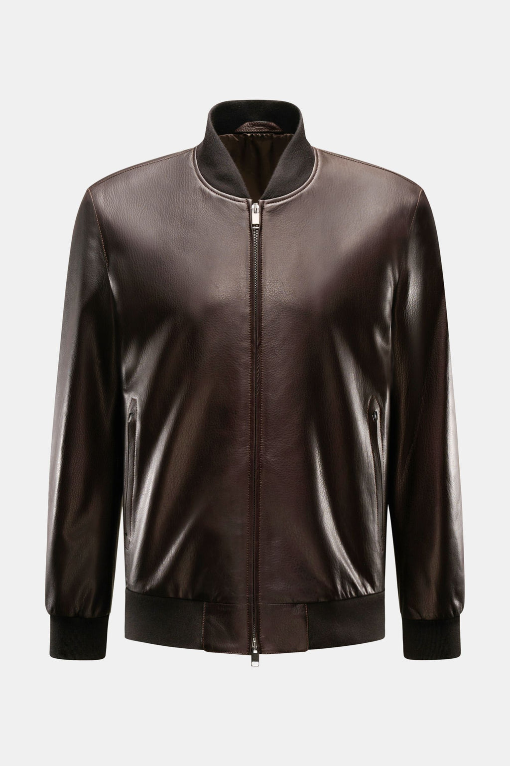 Brioni Leather blouson 'Plad' - dark brown