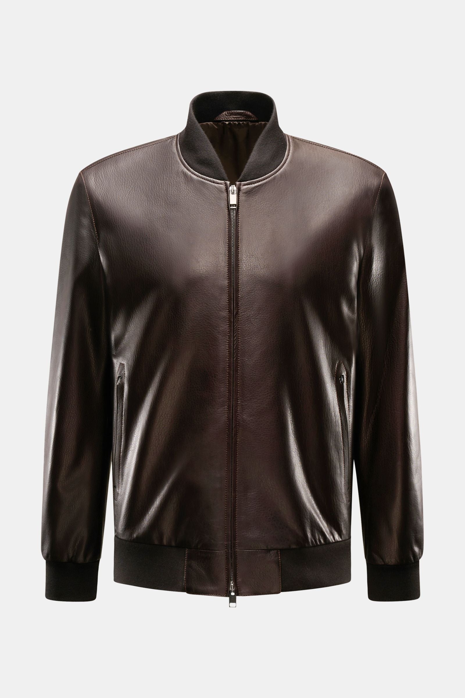 Brioni Leather blouson 'Plad' - dark brown