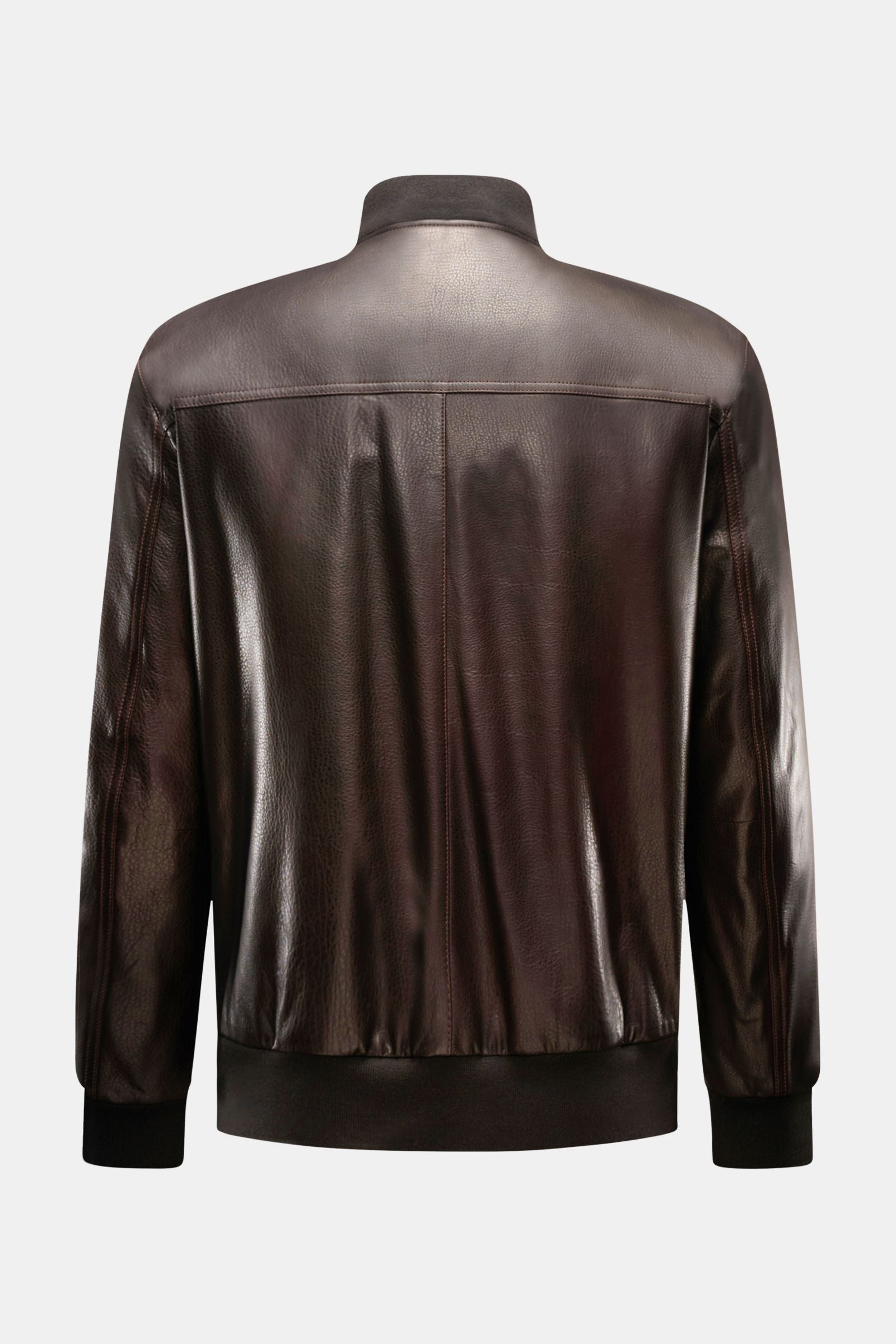 Brioni Leather blouson 'Plad' - dark brown
