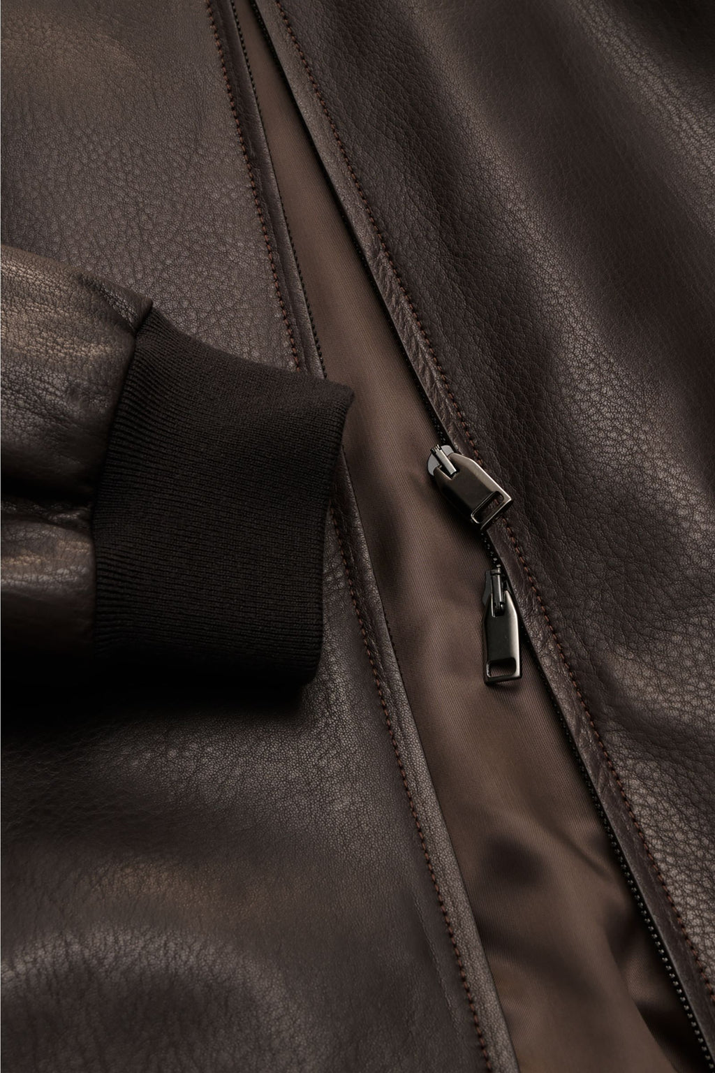 Brioni Leather blouson 'Plad' - dark brown