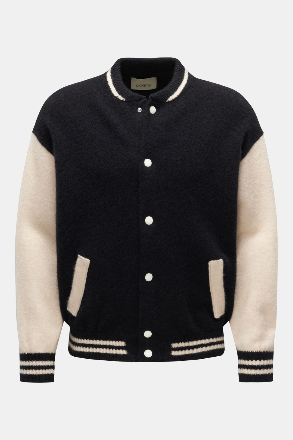 Laneus Cardigan 'Soft Cashmere Bomber' black/off-white - white