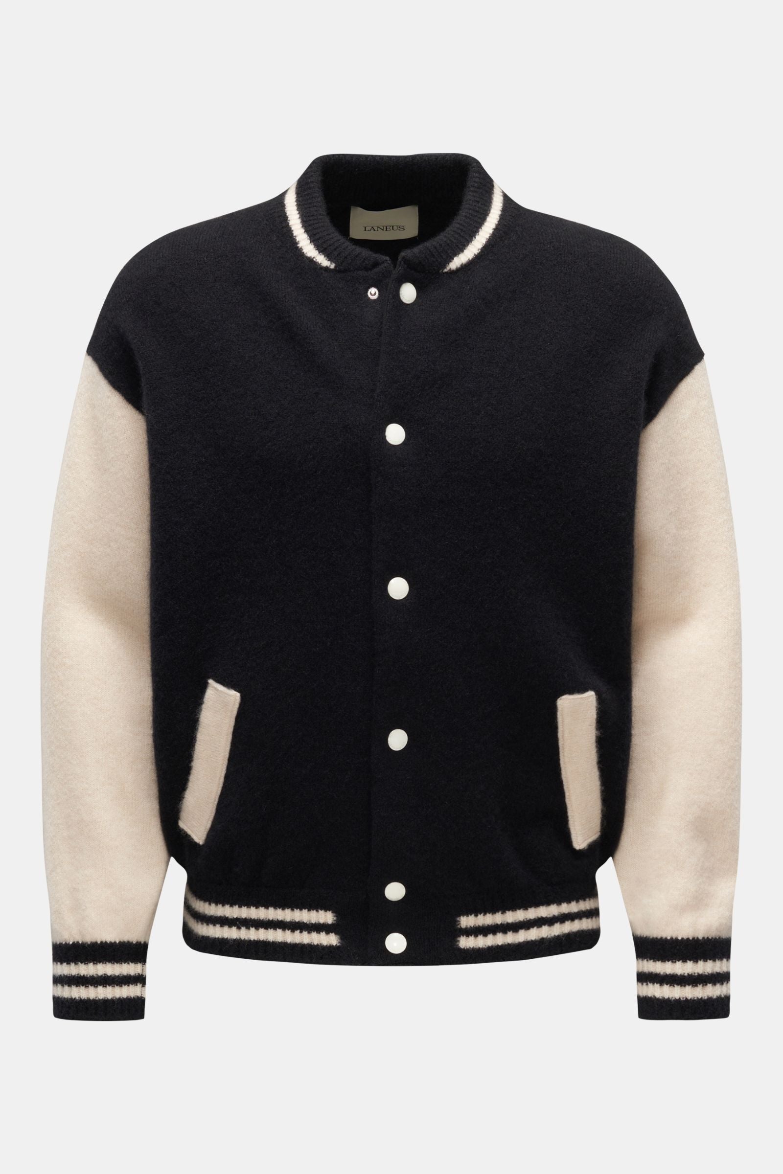 Laneus Cardigan 'Soft Cashmere Bomber' black/off-white - white