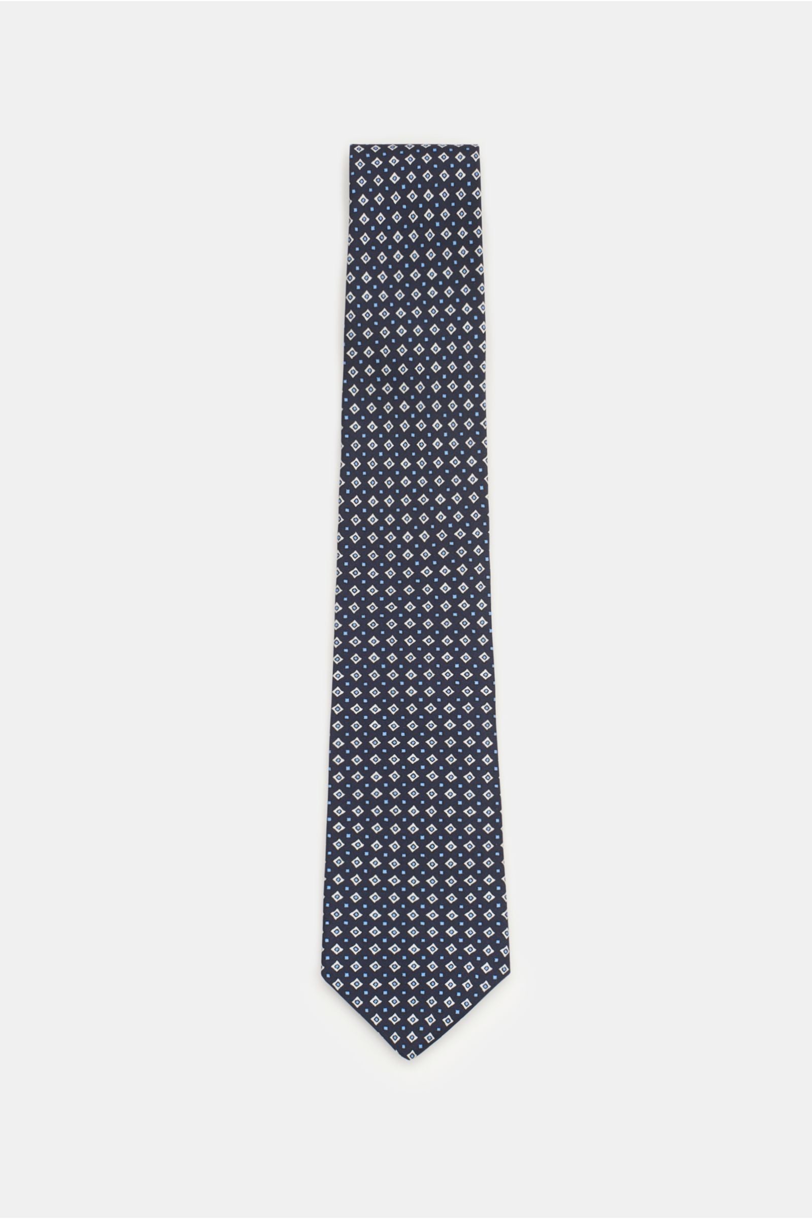 Borrelli Silk tie navy/off-white/light - blue patterned