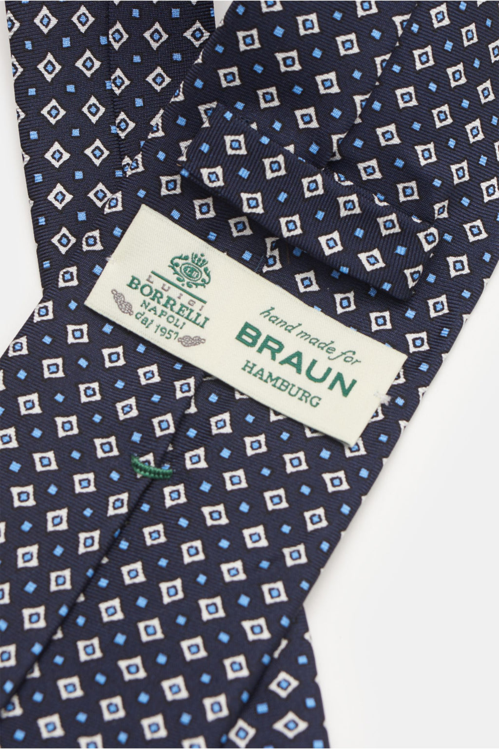 Borrelli Silk tie navy/off-white/light - blue patterned