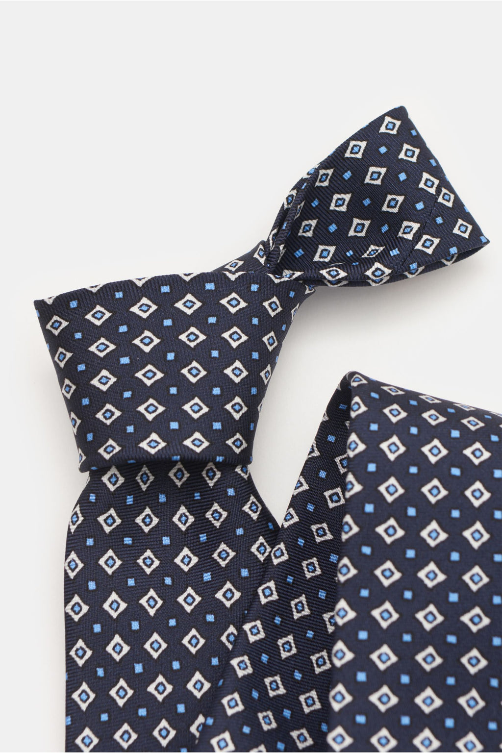 Borrelli Silk tie navy/off-white/light - blue patterned