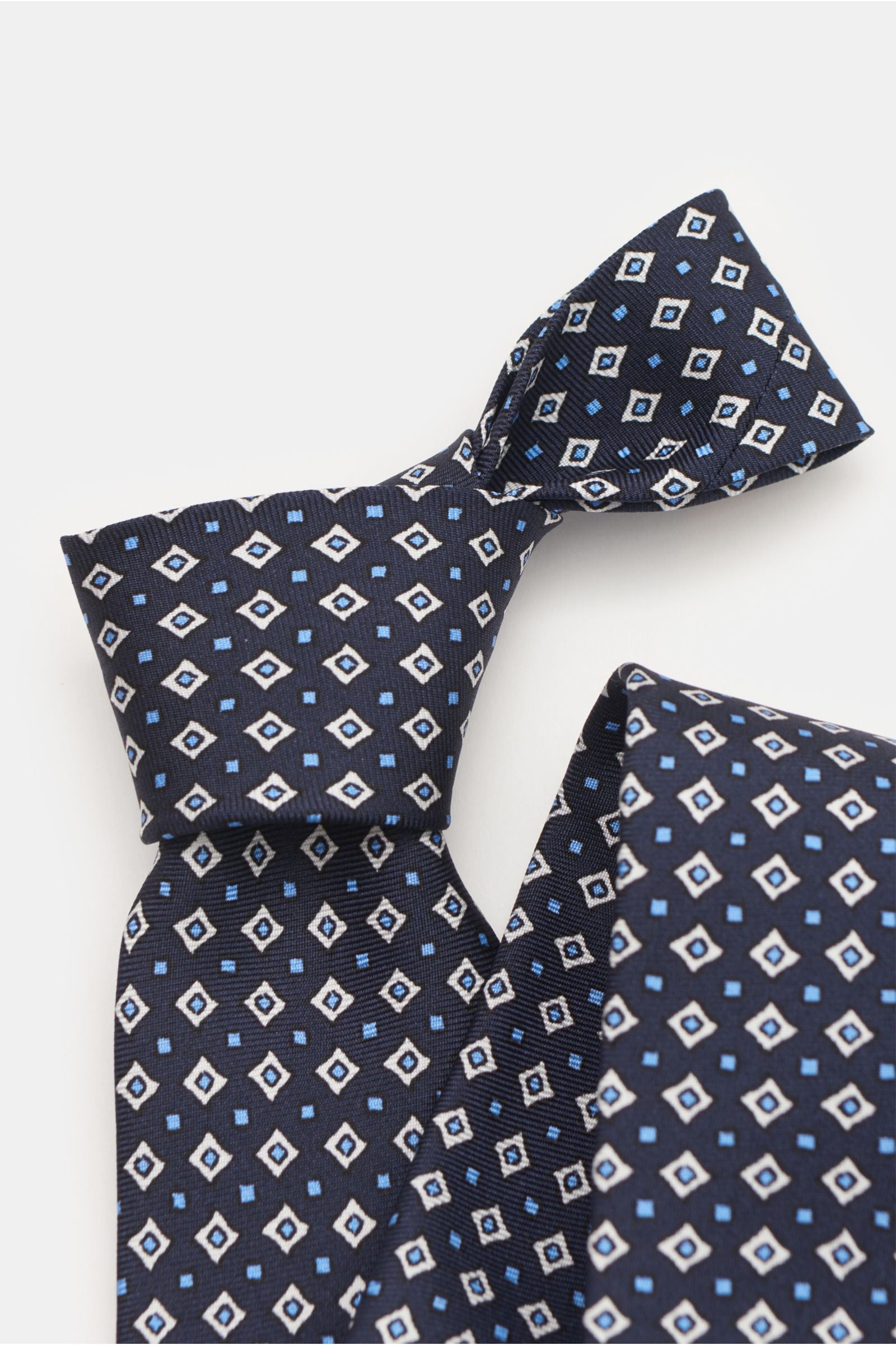 Borrelli Silk tie navy/off-white/light - blue patterned