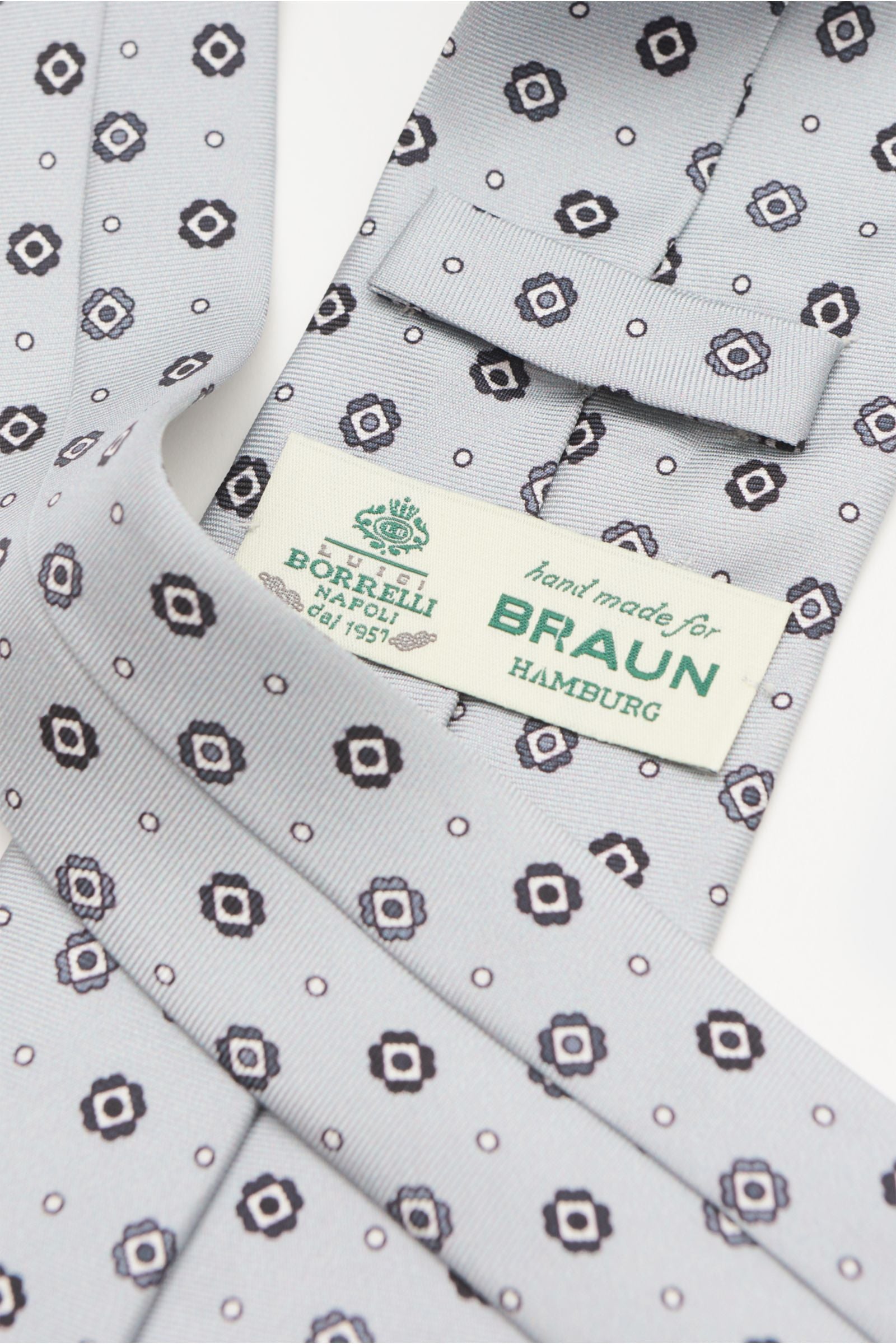 Borrelli Silk tie y/white/t - Grey