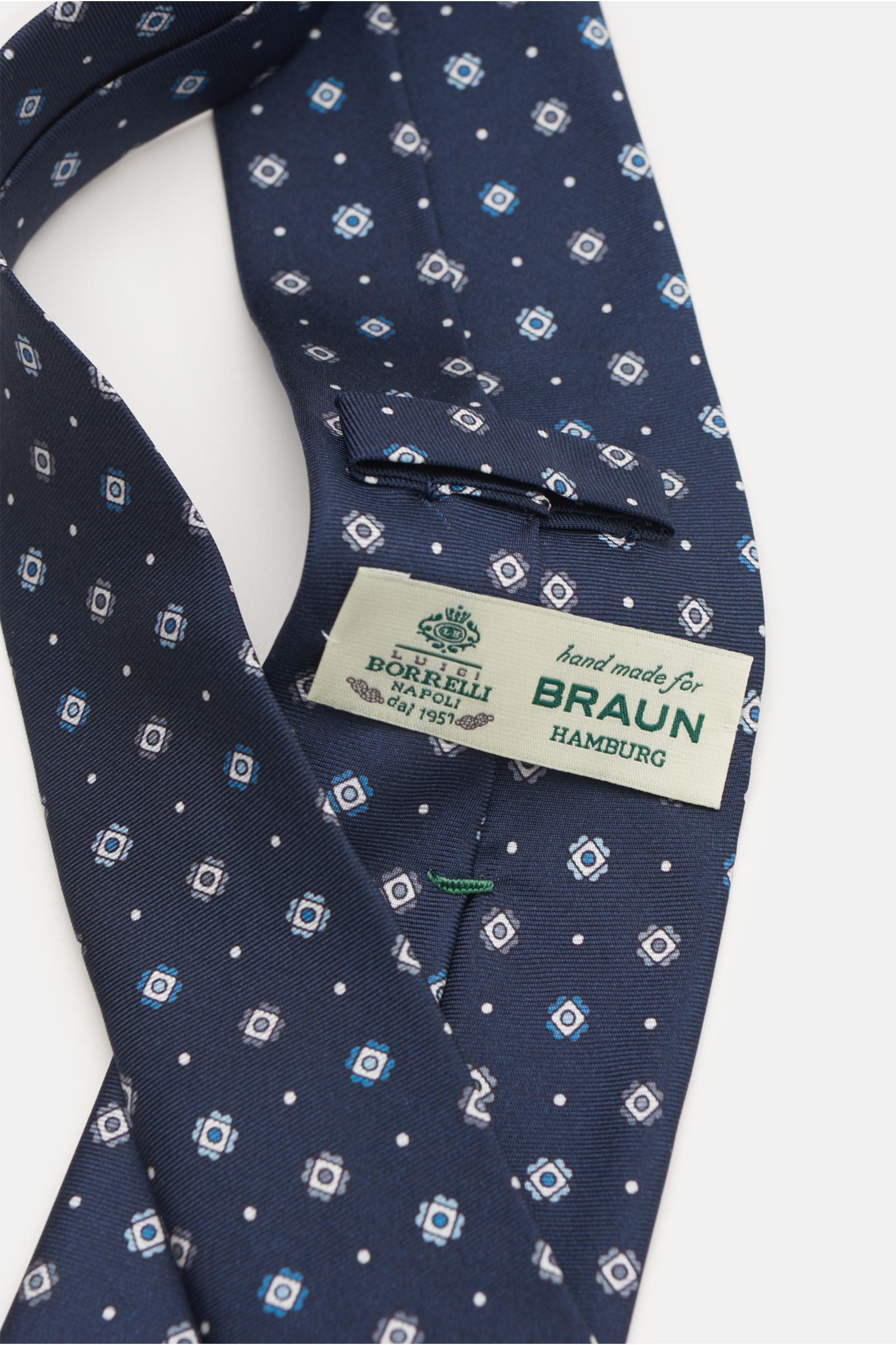 Borrelli Silk tie y/white/t - Navy