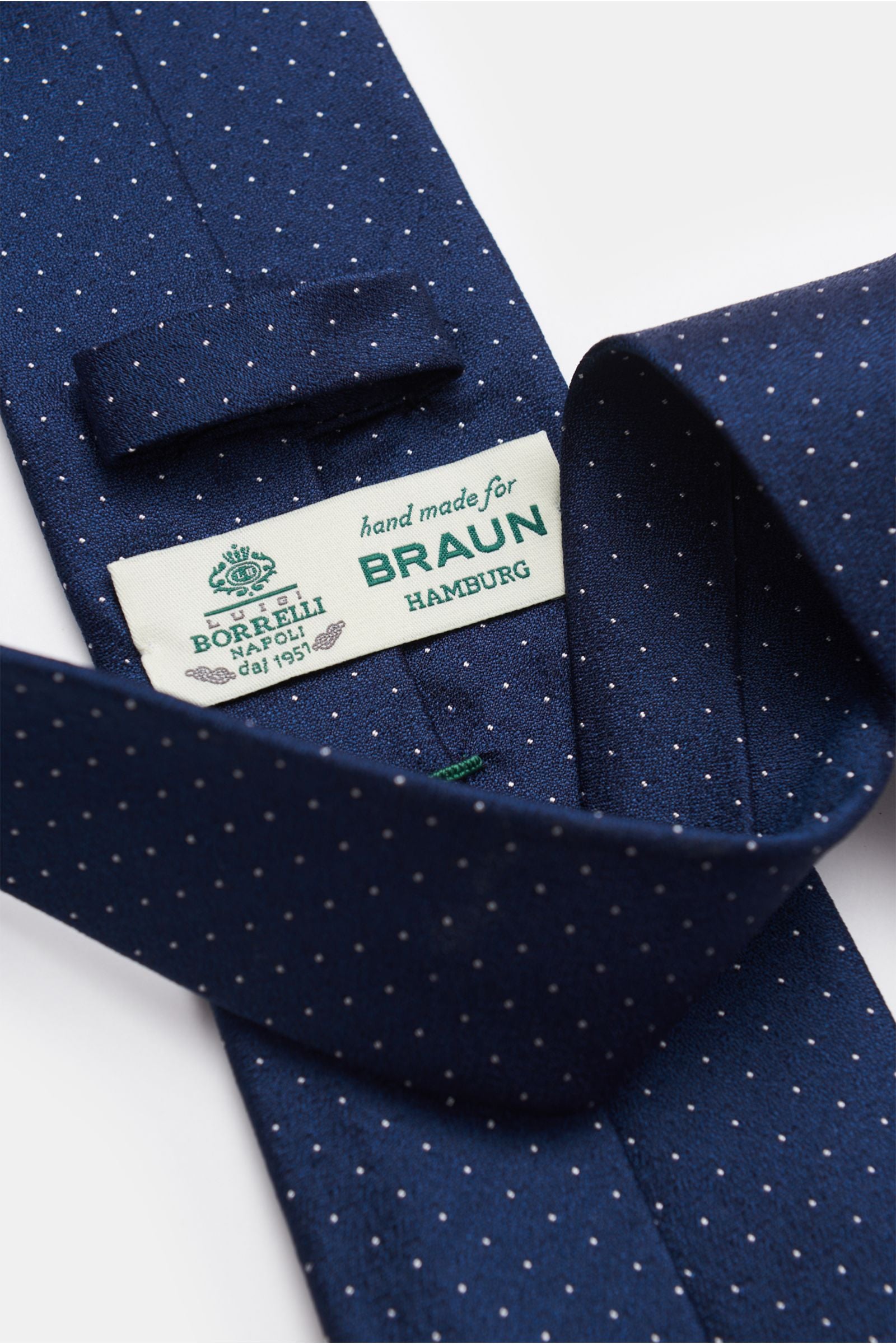 Borrelli Silk tie dark blue/white dotted - dotted