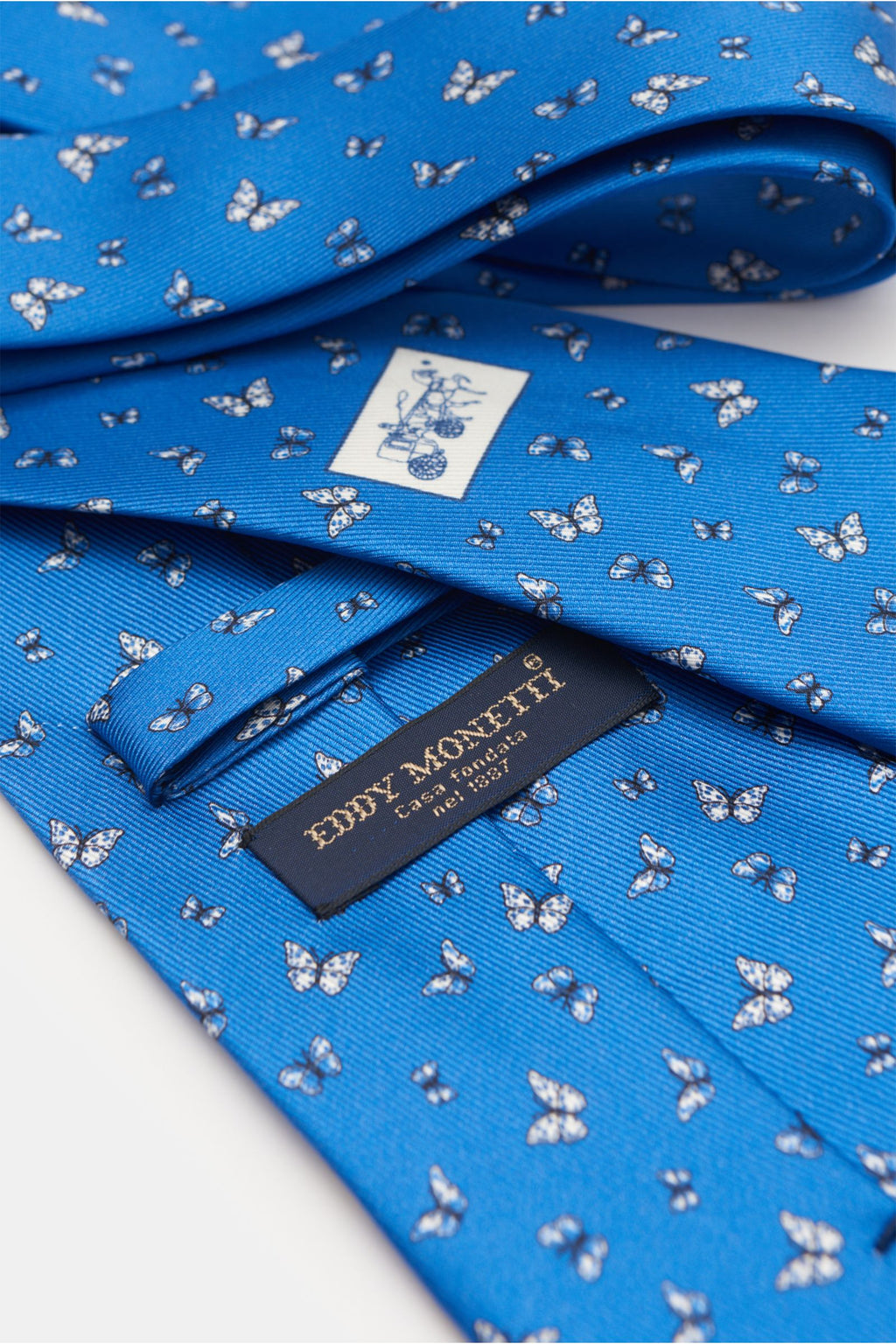 Eddy Monetti Silk tie blue/off-white - white patterned