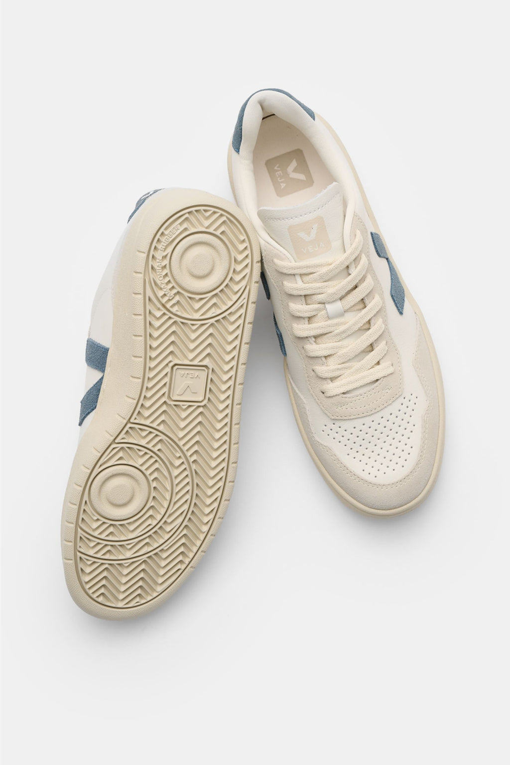 Veja Sneakers 'V-90 O.T. Leather' off-white/light grey/grey-blue - blue