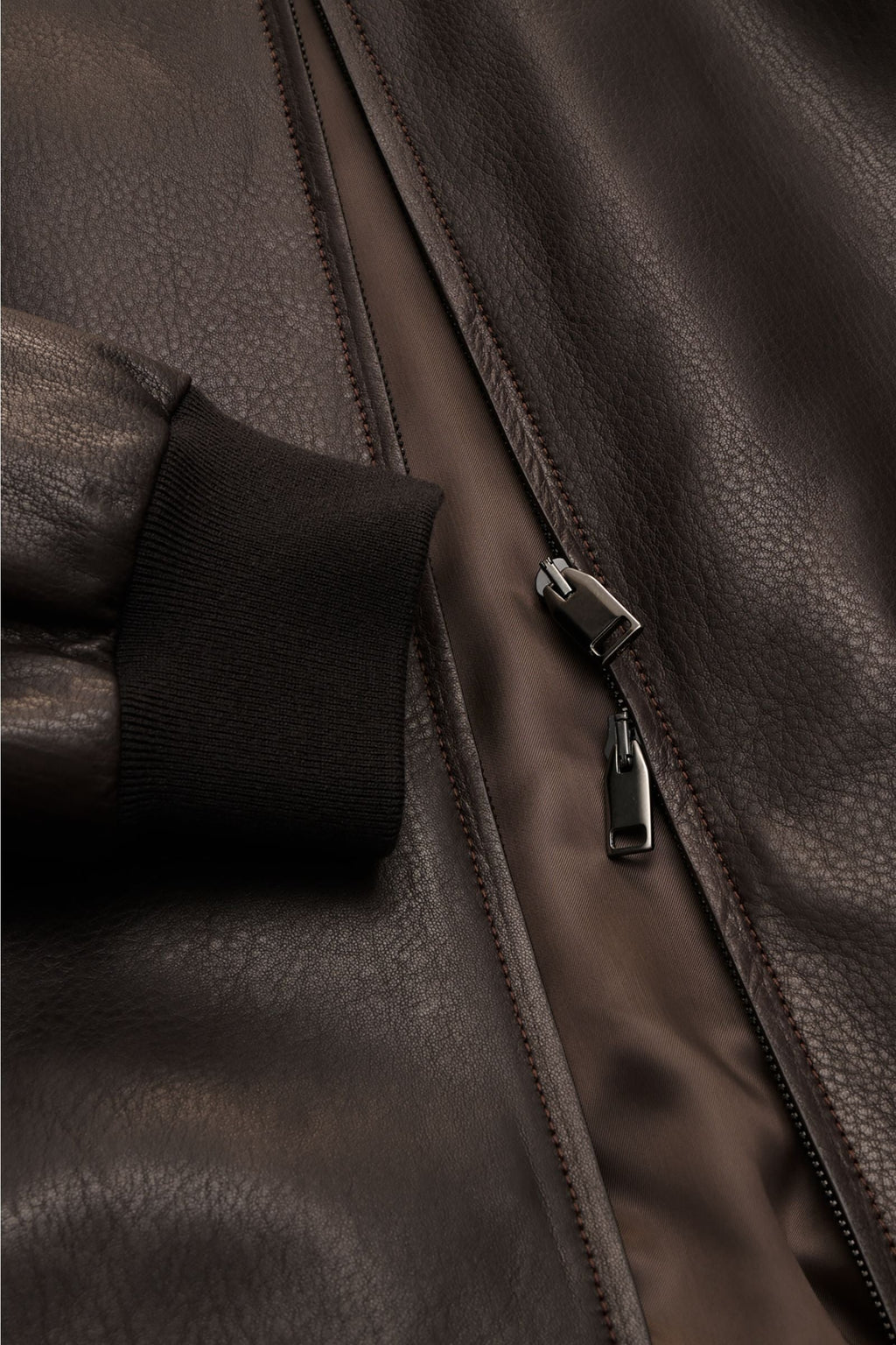 BRIONI Leather blouson 'Plad' — Dark brown