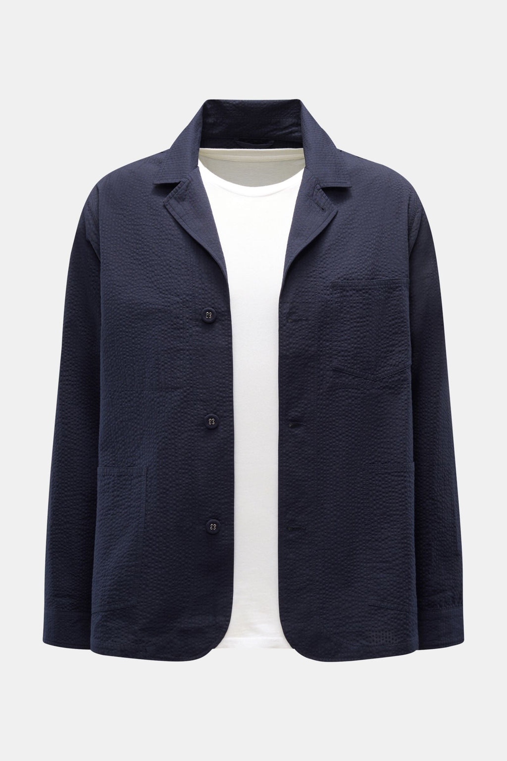 OFFICINE GÉNÉRALE Seersucker overshirt 'Sycamore' — Navy