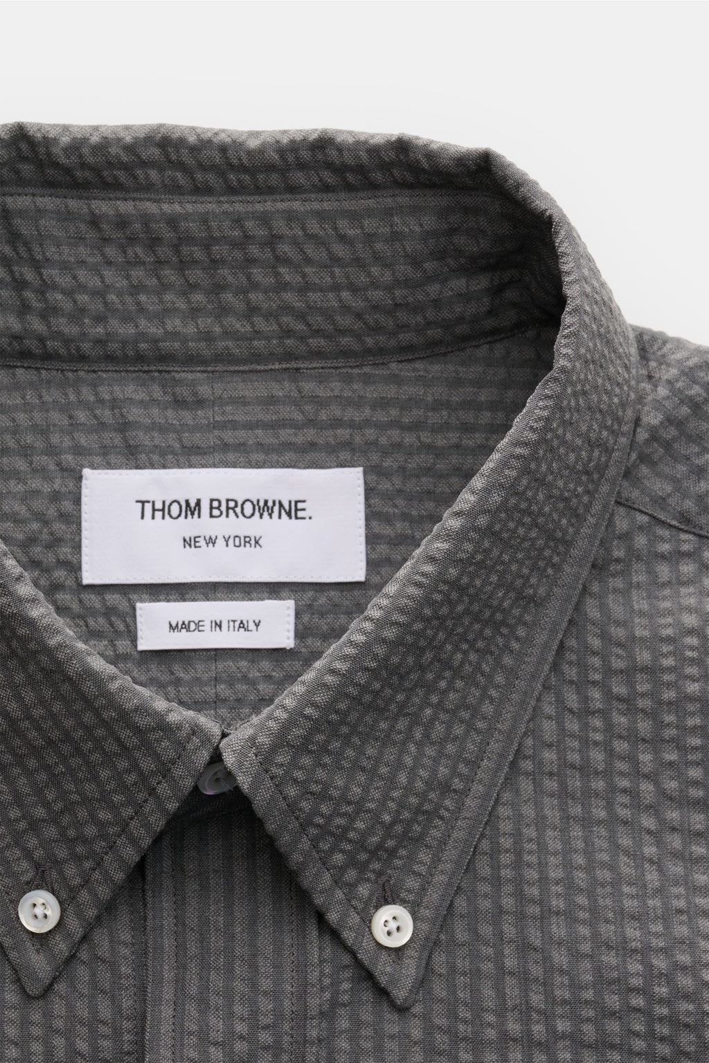 THOM BROWNE Seersucker short sleeve shirt — Dark grey