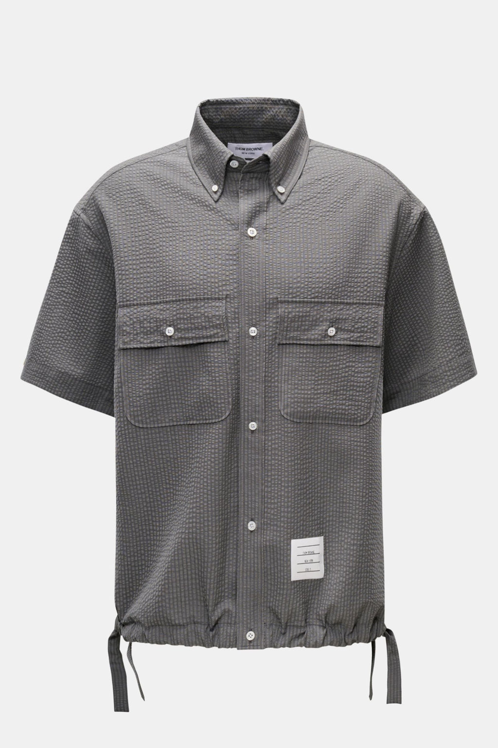 THOM BROWNE Seersucker short sleeve shirt — Dark grey