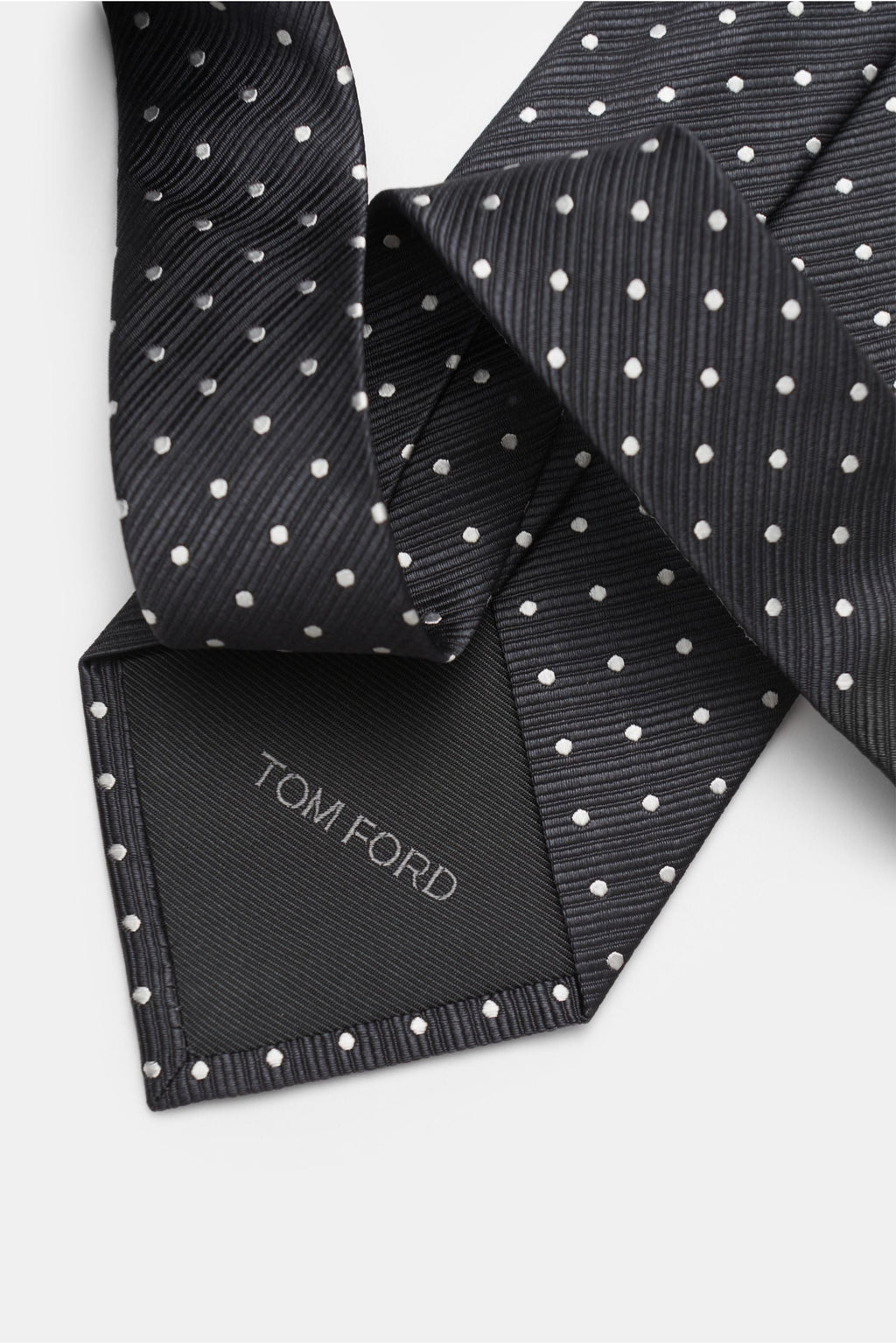 TOM FORD Silk tie anthracite / white dotted